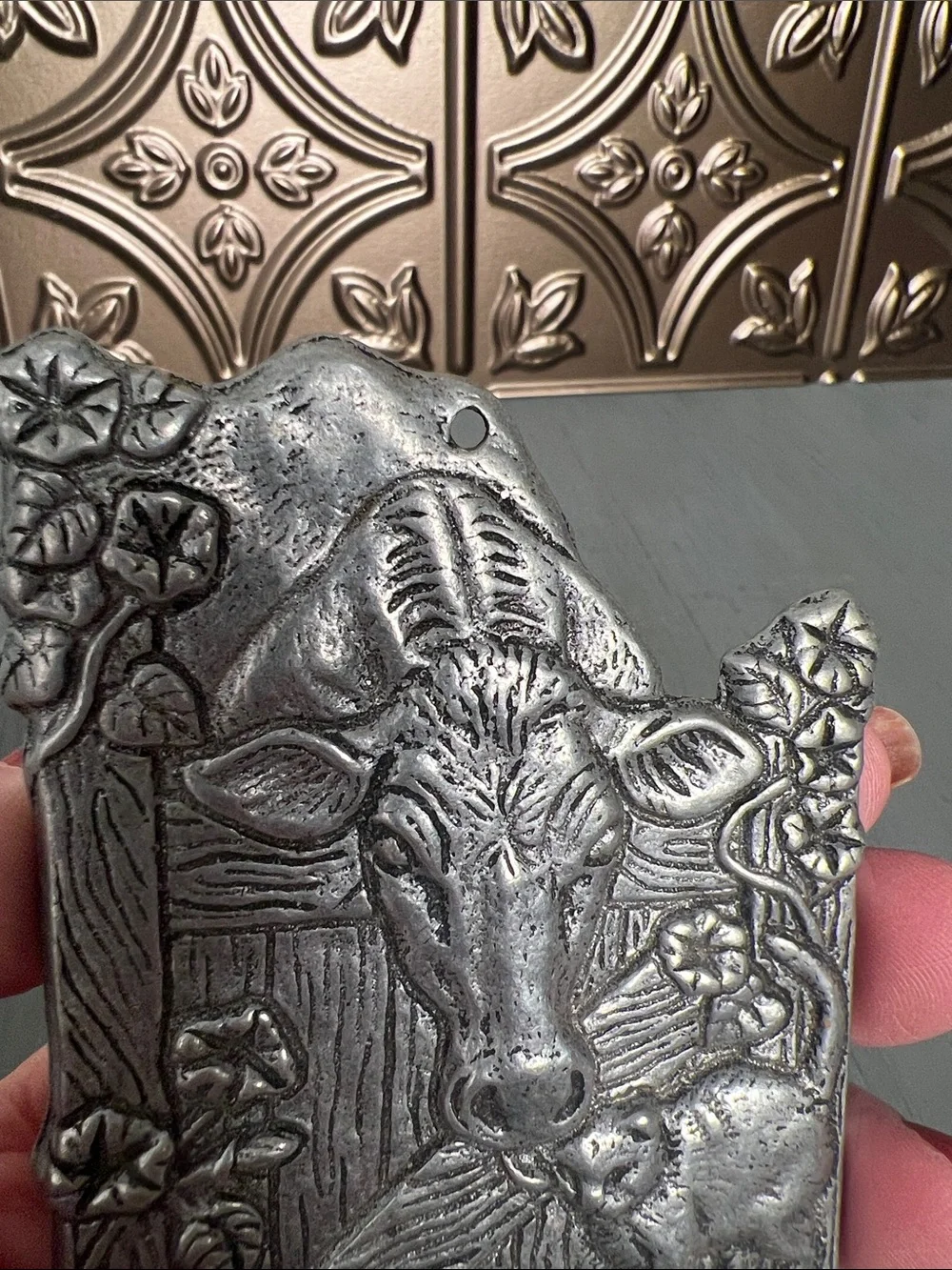 Vintage hook-Cow & kitten Metal Wall Hook in Aluminum. Ready to hang